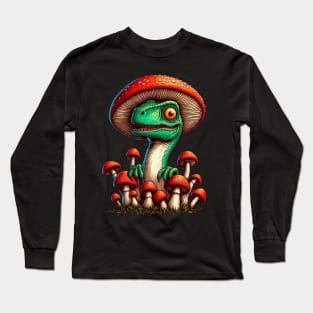 Cute Velociraptor Mushroom Hat Dinosaur Garden Long Sleeve T-Shirt